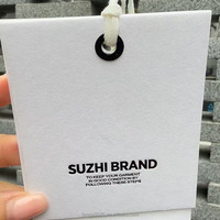 Étiquette suspendue en papier texturé minimaliste avec logo personnalisé de luxe, œillet noir et cordon en coton pour vêtements, étiquettes haut de gamme