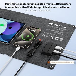 แผงโซลาร์เซลล์พกพา 50W กันน้ำระดับ IP68 พร้อมพอร์ต USB-A และ USB-C จ่ายไฟ DC 18V สำหรับสถานีไฟฟ้าขนาดเล็ก ใช้งานกลางแจ้งและตั้งแคมป์ - Product Image 3