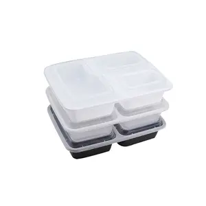 Recipiente descartável para alimento, venda quente, 3 compartimentos plástico, para preparação de refeições de microondas, recipiente para comida
