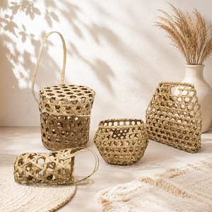 Natural Woven Bamboo <b>Basket</b> with Handle Eco Friendly Market Shopping Tote Handmade Storage Picnic Gift <b>Hamper</b> <b>Basket</b> - Product Image 2