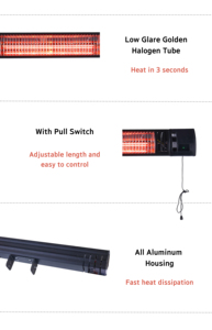 Nóng Điện Tường Electr Ngoài Trời Infrar Sân Hồng Ngoại Nhà Hàng Patio Halogen Phòng Không Thấm Nước Vườn Trần Treo Tường - Product Image 6