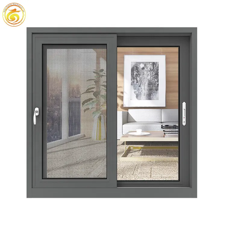 Janela de alumínio do quadro da cor branca deslizante vitrificada dupla com janela de design da grelha e design da porta
