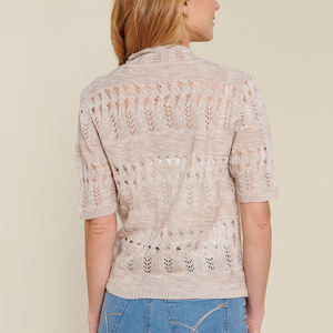 HD5373011 OEM 베스트 셀러 숙녀 파인 게이지 Openwork 레이스 효과 니트 카디건 유행 멋진 니트 필수 여름 볼레로 으 - Product Image 4