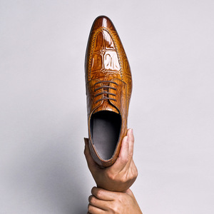 Zapatos Oxford de punta puntiaguda de cuero genuino marrón con cordones, para todas las estaciones, suela de goma, envío directo - Product Image 4