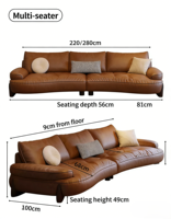 Sofá Curvo en Forma de L Chesterfield Retro Minimalista Italiano para Sala de Estar, Apartamento Pequeño, Moderno, de Lujo Ligero, en Cuero Genuino