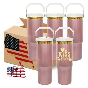 Nouvelle gourde isotherme US RTS 30oz en or rose brillant, plaquée or miroir, avec paille rabattable pour sublimation laser - Product Image 1