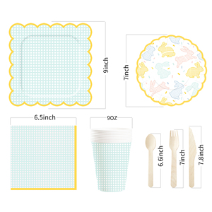 DAMAI Easter Party Theme Decor Bulk Wholesale Set Green Check Easter Rabbit Paper Plates Tablecloth Party Disposable Tableware - Product Image 5