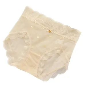 Mage Sexy Lace Lady Mid-rise Pantie Transparent Mesh Thin Breathable Underwear With Cotton Crotch