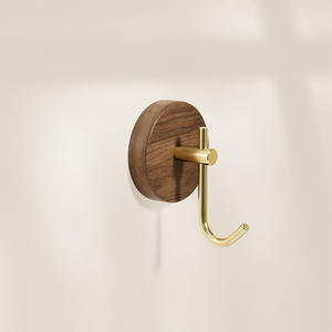 Ganci <span class=keywords><strong>Adesivi</strong></span> da Parete in Legno Massello di Noce, <span class=keywords><strong>Appendiabiti</strong></span> Senza Foratura, Gancio Decorativo Nordico in Metallo a J per Bagno e Ingresso - Product Image 3