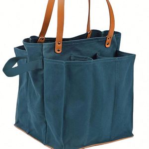 Bolsa de Compras de Lona Ecológica y Biodegradable con 7 Bolsillos para Mercado de Agricultores, Organizador Multiusos para Picnic y Comida - Product Image 1