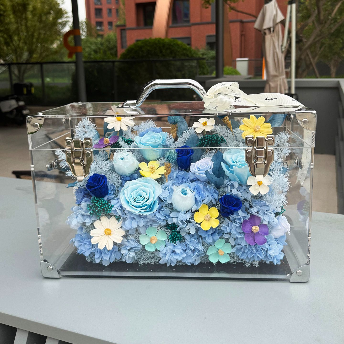 Boîte à fleurs pour bagages - Série Jardin de roses bleues