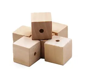 Contas de madeira sólida sem acabamento, 100 pacotes para artesanato faça você mesmo cubos de madeira 1/2 "com furos