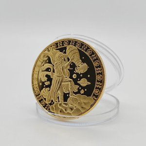Moneda chapada en oro redonda conmemorativa de doce constelaciones <span class=keywords><strong>con</strong></span> impresión UV diseño religioso Regalo de Cumpleaños recuerdo de fiesta de vacaciones - Product Image 6