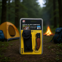 MNJ Ensemble de couteaux de camping en acier inoxydable et bois avec étui, 12 pièces, bord lisse, facile à transporter, modèle 29404