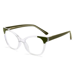 Nuovi occhiali Anti-blu luce femminile modello solido Retro piatto colore lente piatta occhio di gatto stile 5706 PC Core gamba specchio diamantato faccia - Product Image 4
