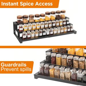 Three Tier Extendable <b>Kitchen</b> Storage <b>Rack</b> For Condiments No Drilling Required Standing Type Black Rectangle - Product Image 4