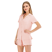 Piyama Set Wanita Bahan Modal Katun Viscose Bambu Lengan Pendek Lembut untuk Musim Panas, MOQ Rendah, Desain Sesuai Pesanan