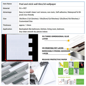 Stickers muraux 3D modernes blancs, <span class=keywords><strong>effet</strong></span> <span class=keywords><strong>brique</strong></span> géométrique, <span class=keywords><strong>autocollant</strong></span> imperméable à l'eau, pour décoration de cuisine et de salle de bain - Product Image 6