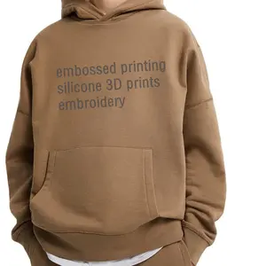 Best Hoodies Mens 100% Cotton Thick 460GSM Fleece Y2K 3d printed Light Brown Blank Custom logo No String hoodies for men