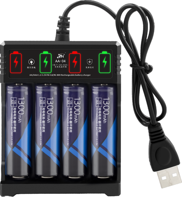 High Visibility Portable 4-Slots USB Charger #5AA #7AAA NI-CD NI-MH Rechargeable Battery Product Category