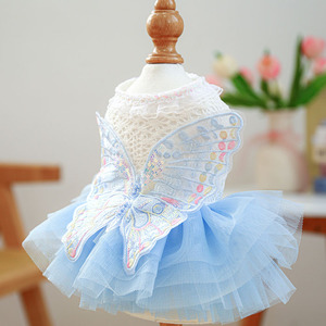 Blue Butterfly <strong>Graceful</strong> Dog Dress Spring Summer <strong>Pet</strong> Yarn Dress - Product Image 3