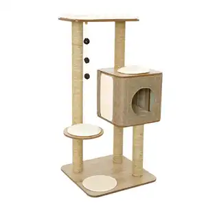 Лидер продаж, Заводская дешевая деревянная стойка Sisal, большая прочная башня для кошек, царапины, деревянное дерево для кошек