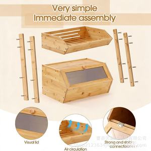 Wooden Storage Rack With Lid 16inch 2-Tier Kitchen Fruit <b>Vegetable</b> Organizer Living Room Snack Box Bread Container - Product Image 5
