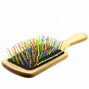 Renkli gökkuşağı dalga pimleri ahşap saplı ahşap fırça uzun saç fırçası - Product Image 5