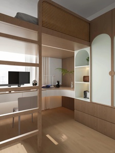 Cama Alta de Madera Personalizada con Escritorio, Armario, Escaleras y Estantería para Adultos y Adolescentes, Ideal para Campus, Escuelas, Hostales o Apartamentos - Product Image 6