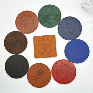Custom logo Printed Luxury Eco-Friendly Waterproof Non-Slip Vintage Brown Round PU Leather <b>Coasters</b> Set for <b>Drinks</b> - Product Image 1