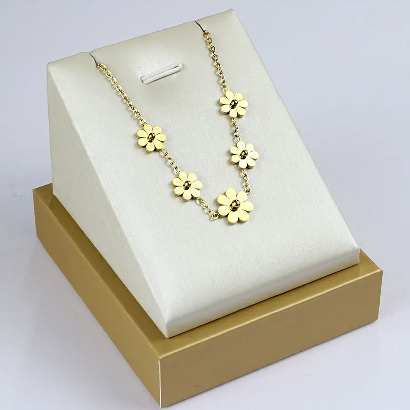 Conjunto de crisantemo de acero inoxidable, joyería chapada en oro de 18 quilates, pulsera de doble cara, collar, pendientes, conjunto de joyería de moda para mujer