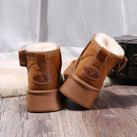 Bottes de neige basses en cuir véritable pour femme, doublées de laine, confortables, rehaussantes, imperméables, épaisses et chaudes, à tige courte pour l'hiver
