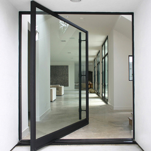 Portes intérieures modernes en aluminium pour maison hôtel, système de portes pivotantes en verre trempé en aluminium noir pour chambre <span class=keywords><strong>intérieure</strong></span> - Product Image 1