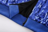 Usine Personnaliser En Gros Toutes Les Conceptions Des Équipes De Football NFLW Logo Rouge Bleu Paillettes Bling Veste Chemise