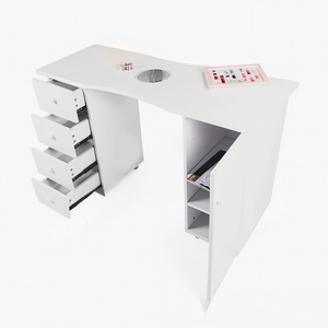 โต๊ะทำเล็บโค้งสีขาวพร้อมลิ้นชักและชั้นวางของสำหรับร้านเสริมสวย - Product Image 2