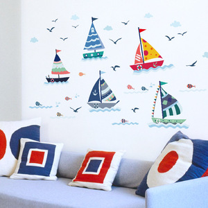 Autocollant mural bateau à voile de dessin animé, 50x70 Cm, en PVC imperméable, pour chambre d'enfant, salle de bain, maternelle - Product Image 2
