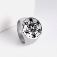 Bague Cube de Métatron en acier inoxydable, sceau d'ange, archange Métatron, géométrie sacrée, talisman de protection, bagues en acier inoxydable