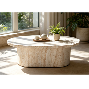 Table basse en <span class=keywords><strong>travertin</strong></span> pour <span class=keywords><strong>salon</strong></span>, couleur pierre, table basse en oxyde de magnésium, décoration extérieure, moderne, durable - Product Image 4