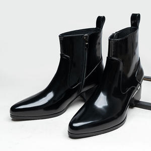 Botas de cuero genuino negras de punta para hombre, modelo 2026, con cremallera y aumento de altura, botines de caña alta para dropshipping - Product Image 1