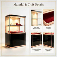 Vitrine d'angle de luxe en or rose noir, éclairage LED, présentoir en verre, armoire verrouillable, pour boutique de bijoux haut de gamme
