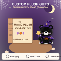 Peluche d'Halloween personnalisée en forme d'ours, jouet en peluche doux, poupée magique avec chapeau de sorcière, badge citrouille, baguette magique, décorations, faible MOQ, support OEM ODM