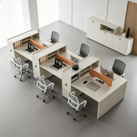 Poste de travail modulaire pour 4 à 6 personnes avec rangement et cloison, poste de travail de bureau moderne pour centre d'appels