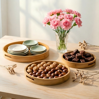 Plateau à thé en bambou créatif, moderne et durable avec doubles poignées pour bureau, salon, pâtisserie et services à thé domestiques – Vente en gros