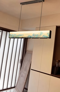 Lampe suspendue <span class=keywords><strong>LED</strong></span> carrée en cuivre massif, réglable en hauteur, design Song Aesthetics, Thousand Li Rivers Mountains, par un designer chinois - Product Image 3