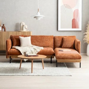 Funda de terciopelo lavable para sofá de 3 plazas en forma de L de estilo nórdico HANI con marco de madera natural y patas de acero para sala de estar - Product Image 6