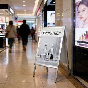 Marco de póster de doble cara en ángulo recto con apertura rápida, soporte tipo A, acabado en aluminio plateado para oficina y exposiciones - Product Image 3