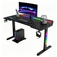 Escritorio para Juegos RGB de Fibra de Carbono, Mesa para Computadora con Dos Monitores y Caja de Gestión de Cables