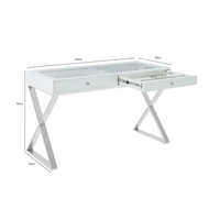 NOVA Table de maquillage en bois massif de style minimaliste 2 tiroirs blanc finition brillante chambre à coucher dressing pieds or/argent