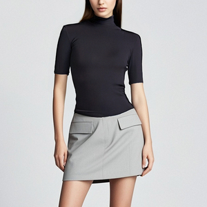 เสื้อยืดแขนห้าส่วนเปิดไหล่คอตั้งแบบวินเทจเป็นมิตรกับผิว2025ฤดูร้อน - Product Image 5