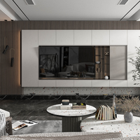 Meuble TV sans poignée, moderne, en MDF blanc, pour salon, style industriel, bois naturel, taupe, noir